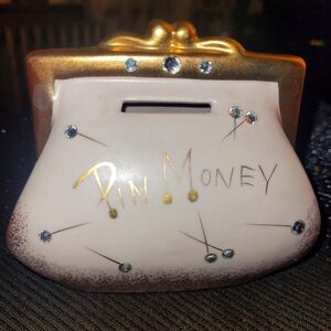 Vintage 1954 Ceramic Pin Money Bank with Original Label on bottom